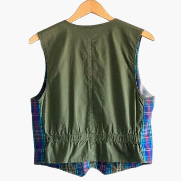 Liz Sport Waistcoat Plaid Vest ButtonUp VNeck +Pockets Sz Small Petite Vintage - Picture 4 of 7